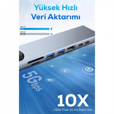 Type C Girişli 8 Port Dönüştürücü Ve Çoklayıcı