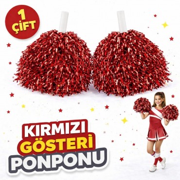 1 Çift Kırmızı Okul Gösteri Ponponları Ekstra Dolgun