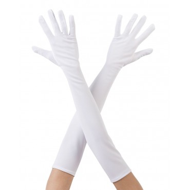 Beyaz Renk Uzun Kumaş Eldiven 40 cm