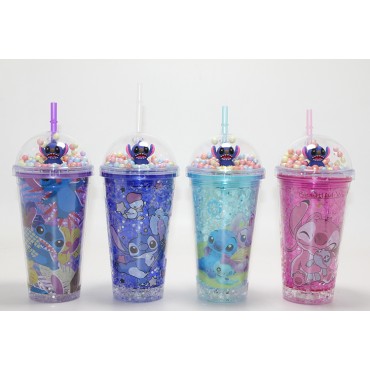 Sevimli Stitch Işıklı Pipetli Pullu Suluk Bardak 400 ml