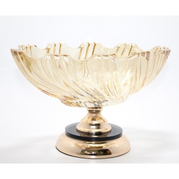 Lüks Ayaklı Kristal Cam Gondol Sunumluk Gold Detaylı