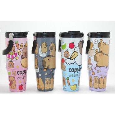 Capybara Desenli Isı Muhafazalı Pipetli Dev Çelik Termos (Tumbler) 