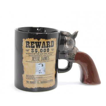 Jesse James Wanted İlanlı Tabanca Porselen Kupa Bardak