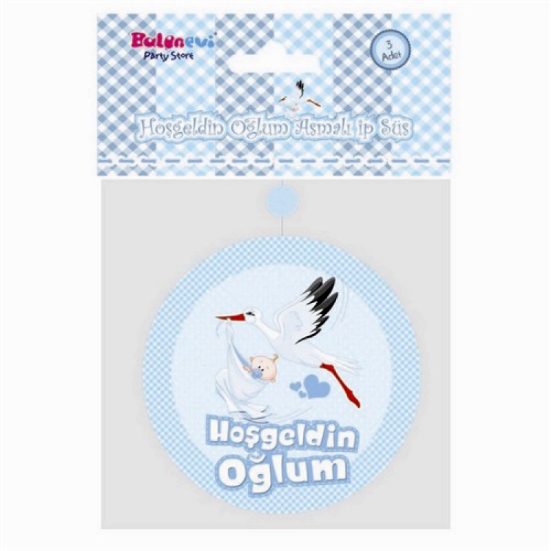 Hoşgeldin Oğlum Yazılı Baby Shower Süs 3 Adet