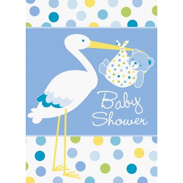 Baby Boy Stork Temalı Mavi Davetiye 8 Adet 