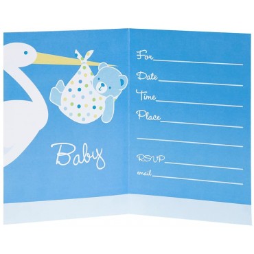 Baby Boy Stork Temalı Mavi Davetiye 8 Adet 