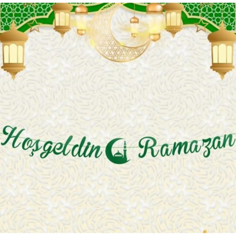 Ramazan Kaligrafi Banner Süs - Hoşgeldin Ramazan Yeşil Renk 