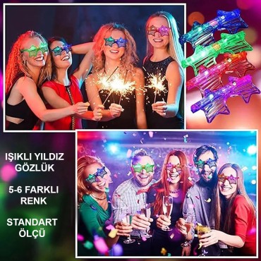 Ledli Yıldız Parti Gözlüğü 6 Renk 12 Adet