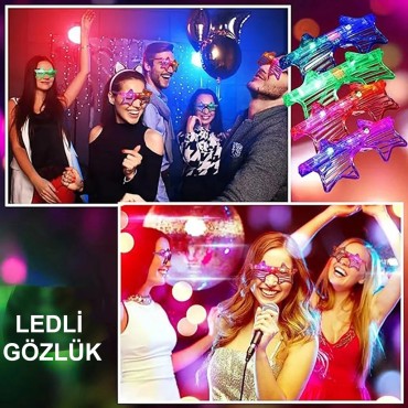 Ledli Yıldız Parti Gözlüğü 6 Renk 12 Adet