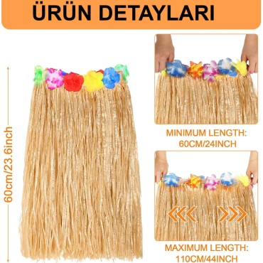 Hawaii Tarzı Hula Eteği – 60 cm Hasır Natural Etek