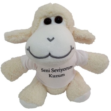 Seni Seviyorum Kuzum Tişörtlü Peluş Kuzu Oyuncak 