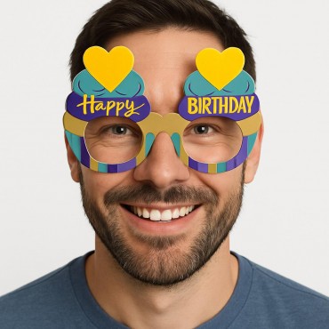Cupcake Temalı Doğum Günü Renkli Karton Happy Birthday Gözlüğü 6 Adet