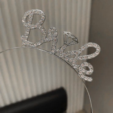 Gümüş Renkli Taşlı “Bride” Gelin Tacı
