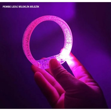 Pembe Led Işıklı Baskı Yapılabilen Pilli Bileklik Bilezik