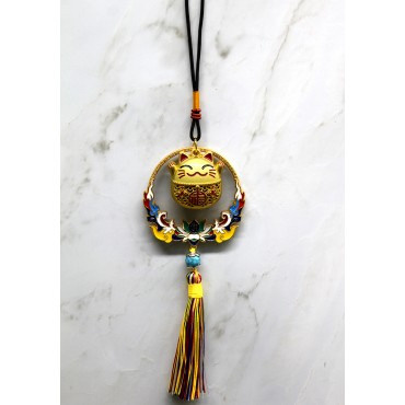 Renkli Püsküllü Şans Kedisi Feng Shui Askılık 