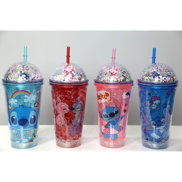 Sevimli Stitch Pipetli Işıklı Pullu Suluk Bardak 400 ml