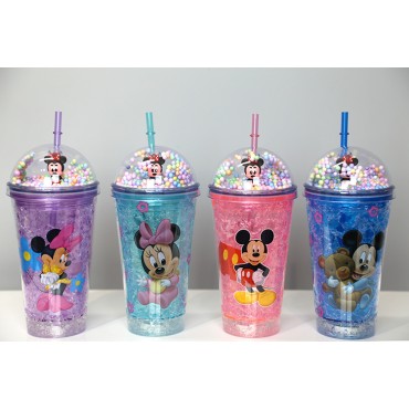 Sevimli Mickey Mouse Pipetli Işıklı Boncuklu Suluk Bardak 400 ml