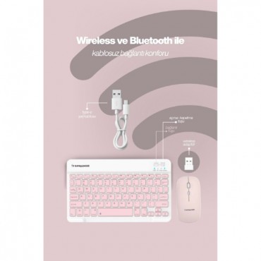 Pembe Kablosuz Klavye Ve Mouse Seti