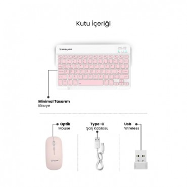 Pembe Kablosuz Klavye Ve Mouse Seti
