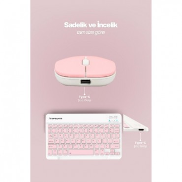 Pembe Kablosuz Klavye Ve Mouse Seti