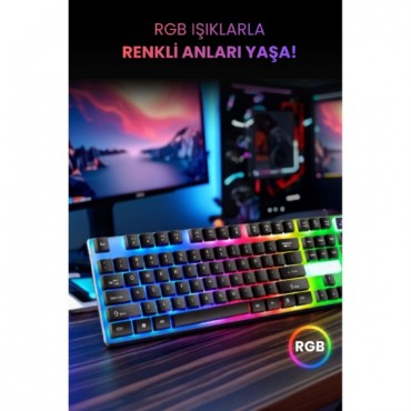 Kablolu Işıklı Gaming Standart Türkçe Q Klavye Ve Mouse Seti