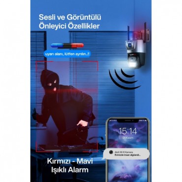  3 MP + 3 MP Çift Lens Wi-Fi TF Kart Girişli Güvenlik Kamerası 