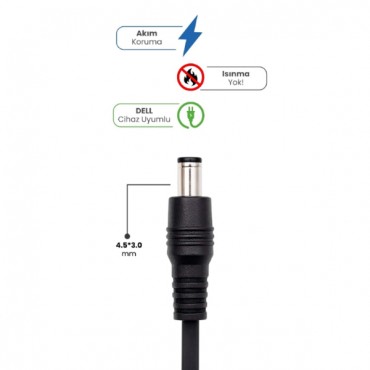 19.5V 4.62A 4.5 * 3.0mm 90W DELL İçin Laptop Adaptör
